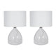 Table Lamp Set of 2 | Clear Glass Base | Minimalist White Linen Drum Shade