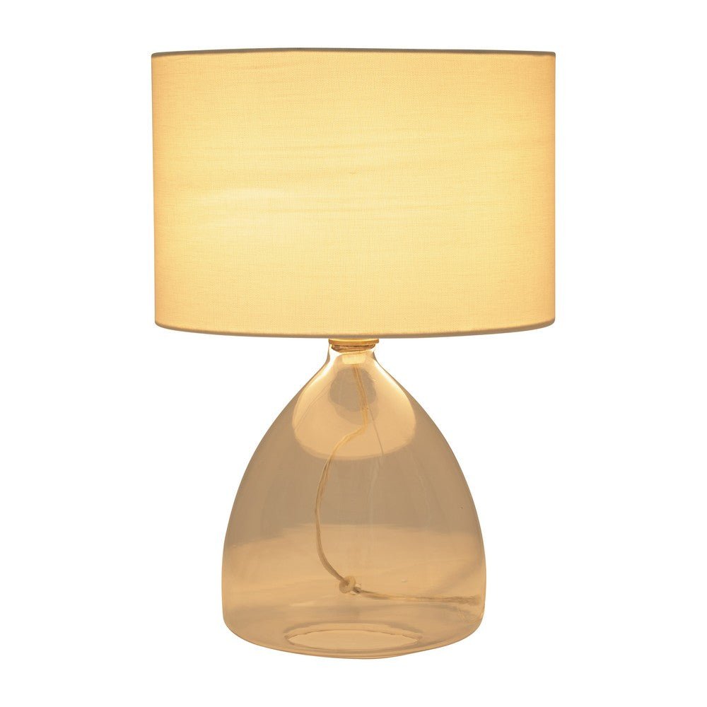 Table Lamp Set of 2 | Clear Glass Base | Minimalist White Linen Drum Shade