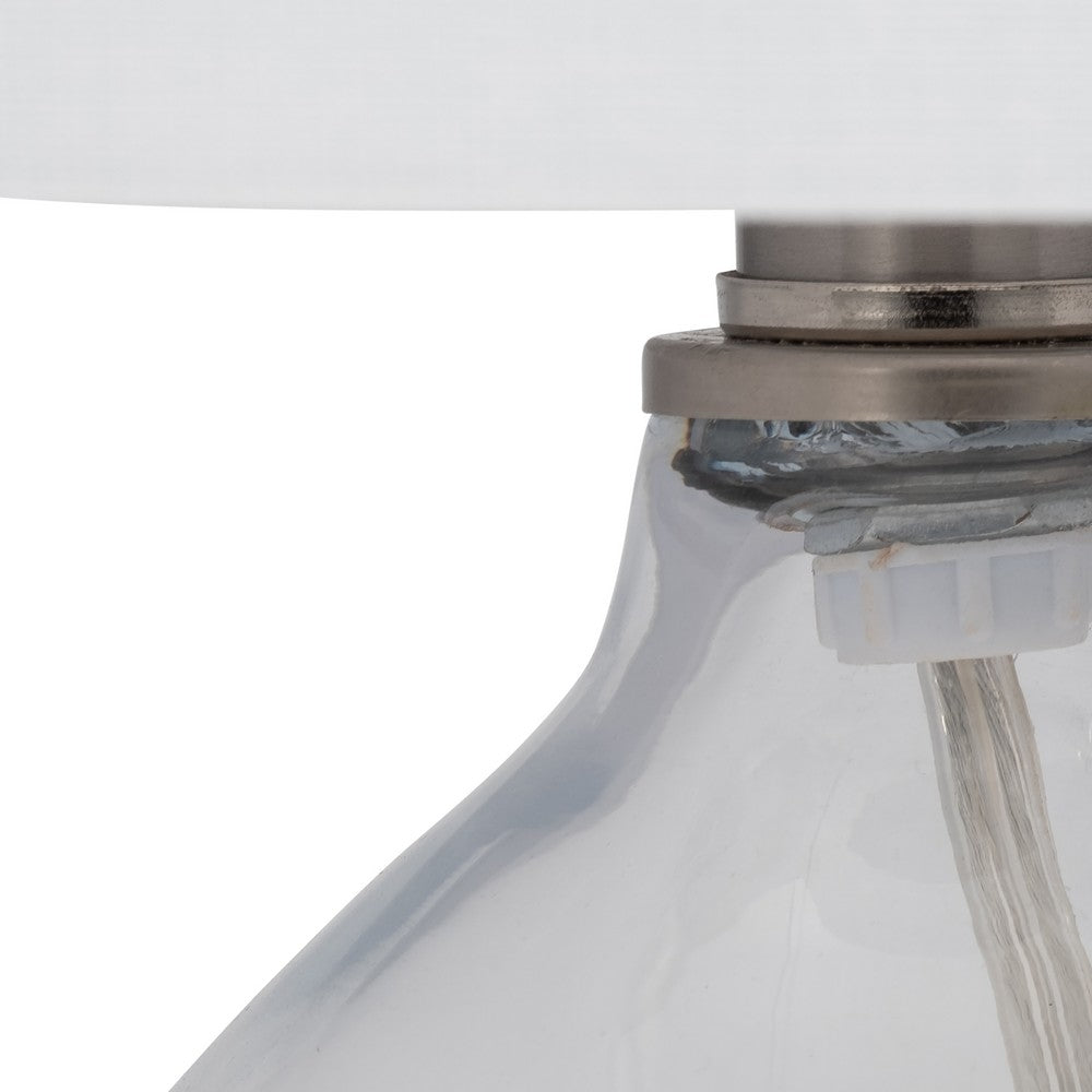 Table Lamp Set of 2 | Clear Glass Base | Minimalist White Linen Drum Shade