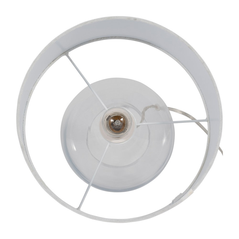 Table Lamp Set of 2 | Clear Glass Base | Minimalist White Linen Drum Shade