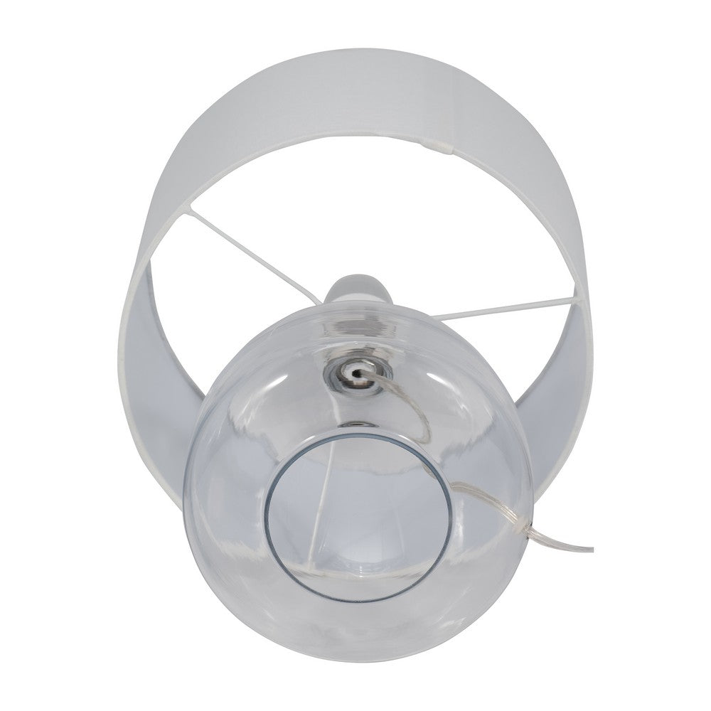 Table Lamp Set of 2 | Clear Glass Base | Minimalist White Linen Drum Shade