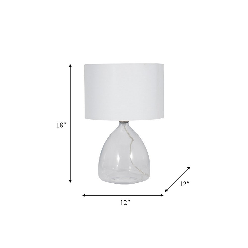 Table Lamp Set of 2 | Clear Glass Base | Minimalist White Linen Drum Shade