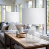 Table Lamp Set of 2 | Clear Glass Base | Minimalist White Linen Drum Shade