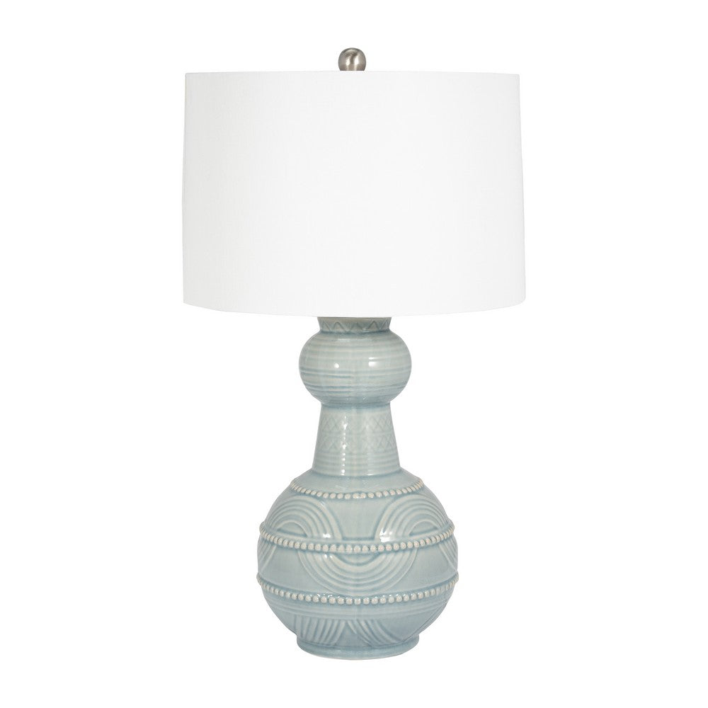 Stevia Bottle Table Lamp | Off-White Linen Shade | Blue Ceramic 28"