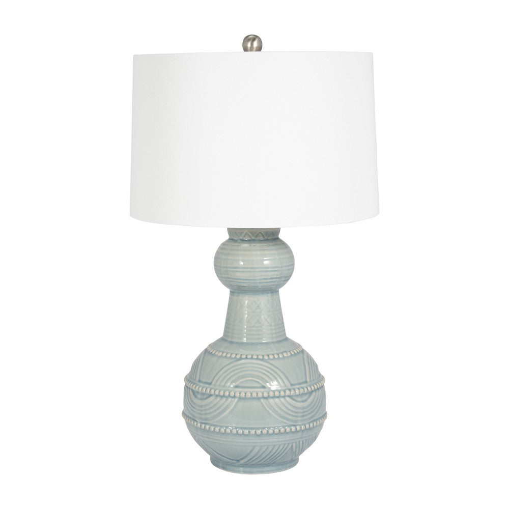 Stevia Bottle Table Lamp | Off-White Linen Shade | Blue Ceramic 28"