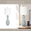Stevia Bottle Table Lamp | Off-White Linen Shade | Blue Ceramic 28"