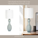 Stevia Bottle Table Lamp | Off-White Linen Shade | Blue Ceramic 28"