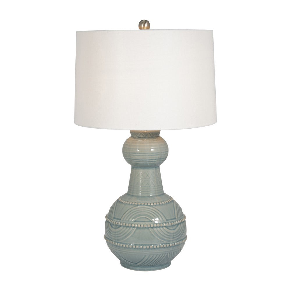 Stevia Bottle Table Lamp | Off-White Linen Shade | Blue Ceramic 28"