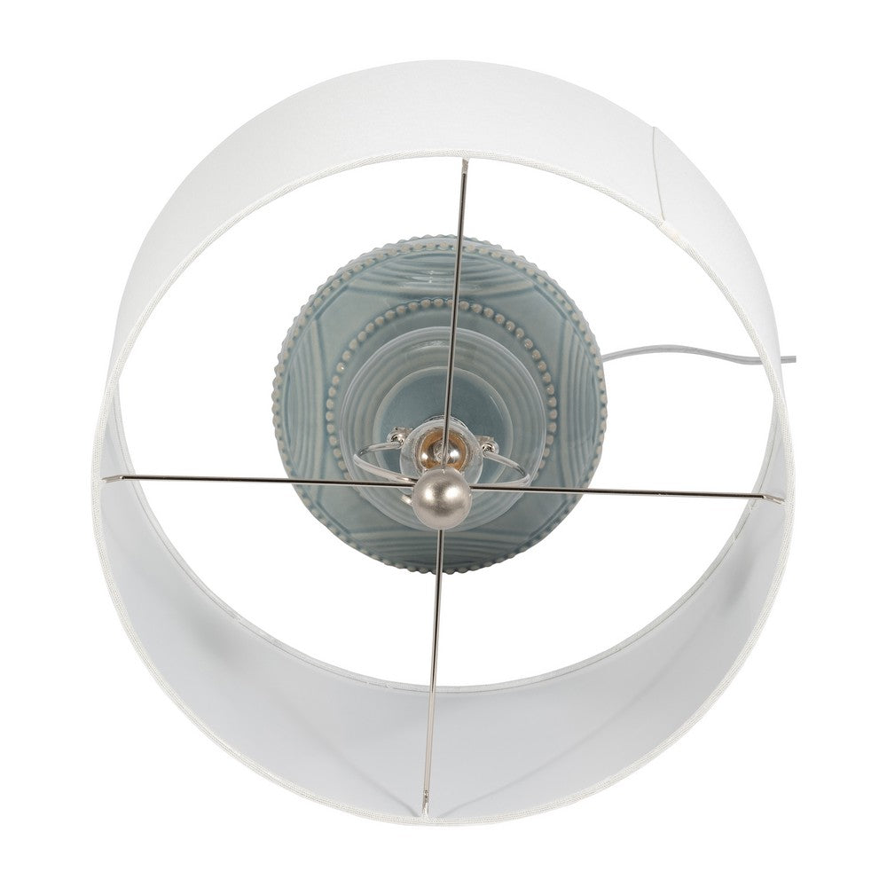 Stevia Bottle Table Lamp | Off-White Linen Shade | Blue Ceramic 28"