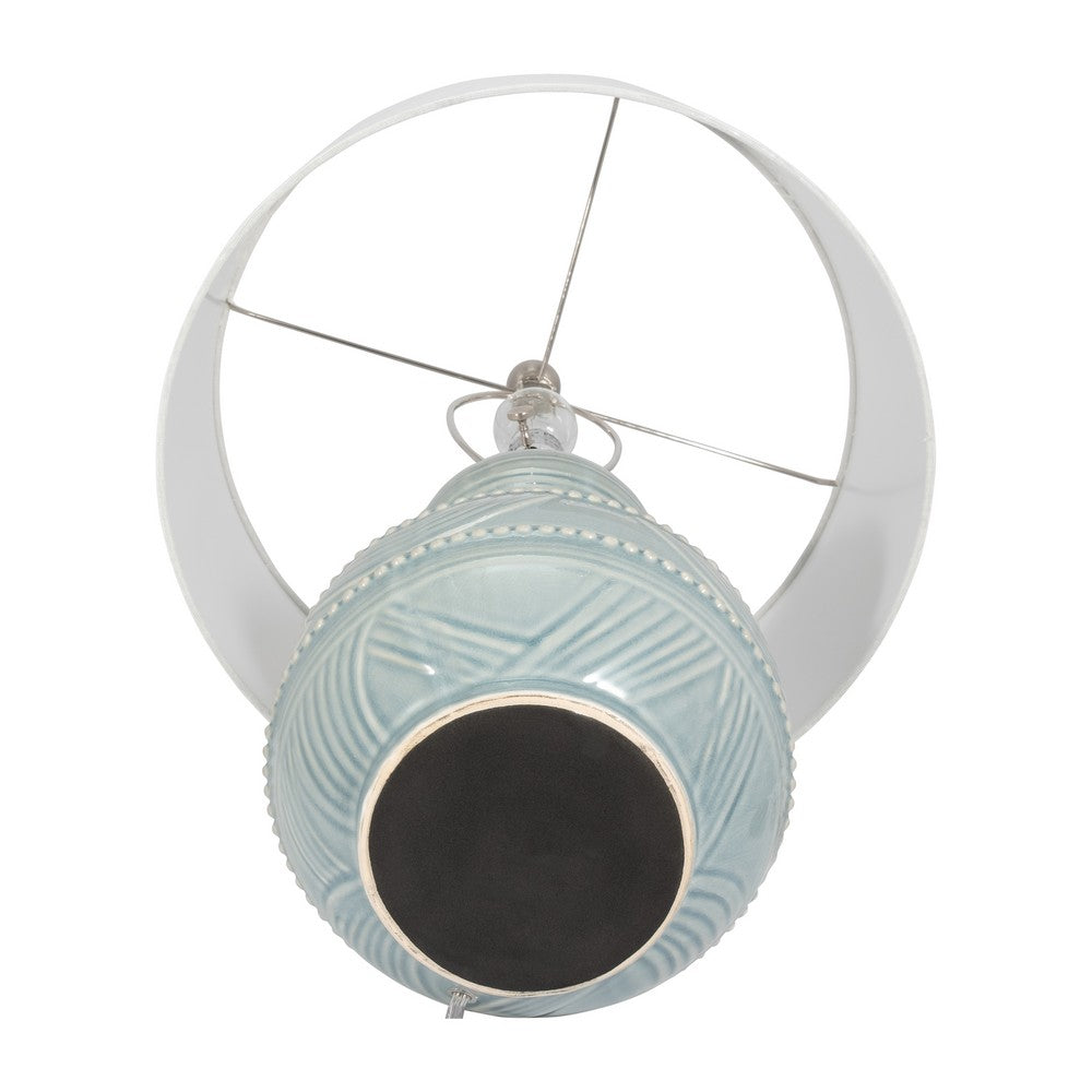 Stevia Bottle Table Lamp | Off-White Linen Shade | Blue Ceramic 28"