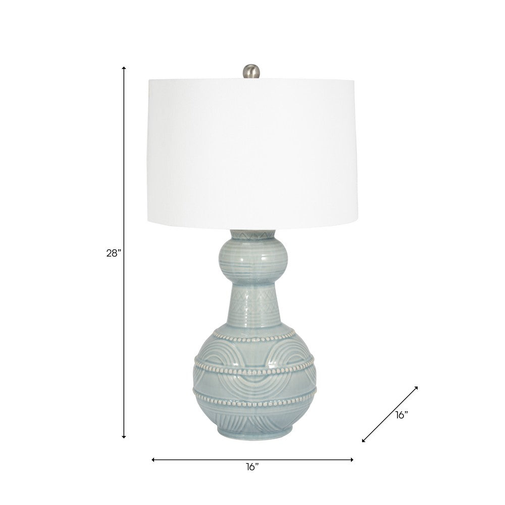 Stevia Bottle Table Lamp | Off-White Linen Shade | Blue Ceramic 28"