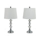 Table Lamp Set of 2 | White Linen Shade | Crystal Candlestick | Silver