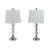 Table Lamp Set of 2 | White Linen Shade | Crystal Candlestick | Silver