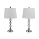 Table Lamp Set of 2 | White Linen Shade | Crystal Candlestick | Silver