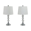 Table Lamp Set of 2 | White Linen Shade | Crystal Candlestick | Silver