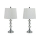 Table Lamp Set of 2 | White Linen Shade | Crystal Candlestick | Silver