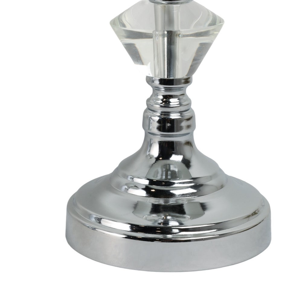Table Lamp Set of 2 | White Linen Shade | Crystal Candlestick | Silver