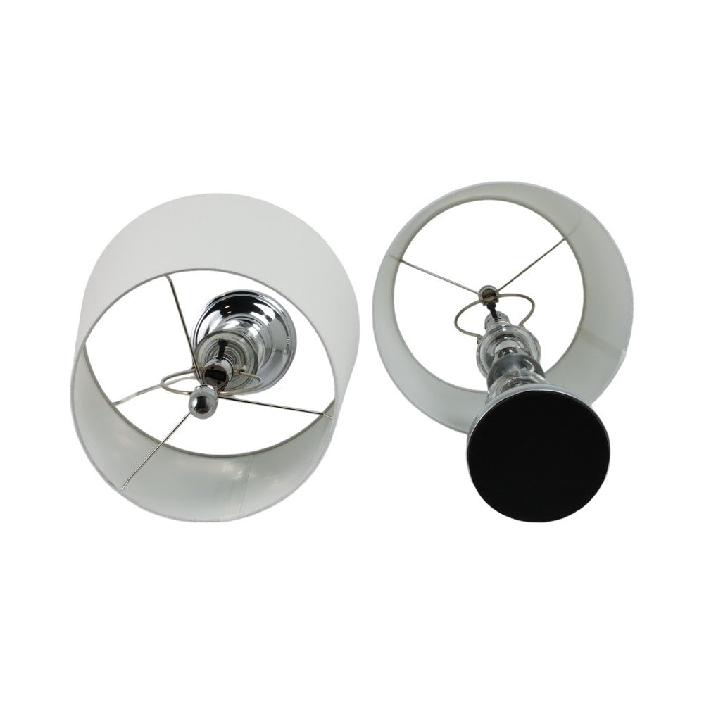 Table Lamp Set of 2 | White Linen Shade | Crystal Candlestick | Silver SBH-51276