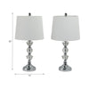 Table Lamp Set of 2 | White Linen Shade | Crystal Candlestick | Silver