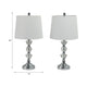 Table Lamp Set of 2 | White Linen Shade | Crystal Candlestick | Silver
