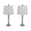 Table Lamp Set of 2 | White Linen Shade | Crystal Candlestick | Silver