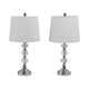 Table Lamp Set of 2 | White Linen Shade | Crystal Candlestick | Silver