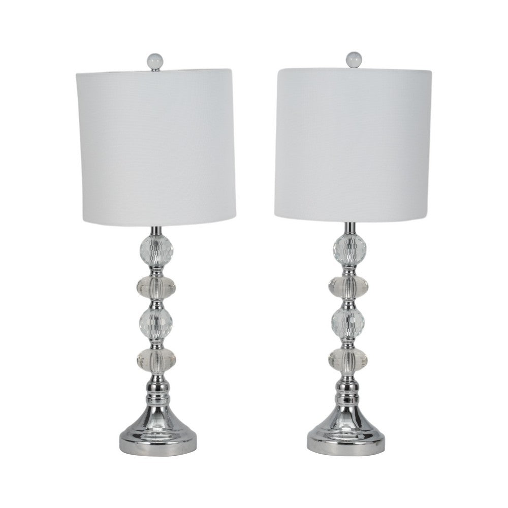 Accent Table Lamp Set of 2 | 11" White Drum Shade | Crystal | Steel Base