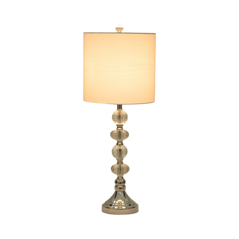 Accent Table Lamp Set of 2 | 11" White Drum Shade | Crystal | Steel Base