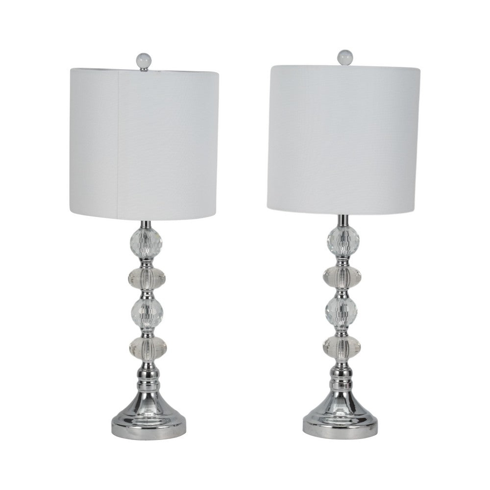 Accent Table Lamp Set of 2 | 11" White Drum Shade | Crystal | Steel Base