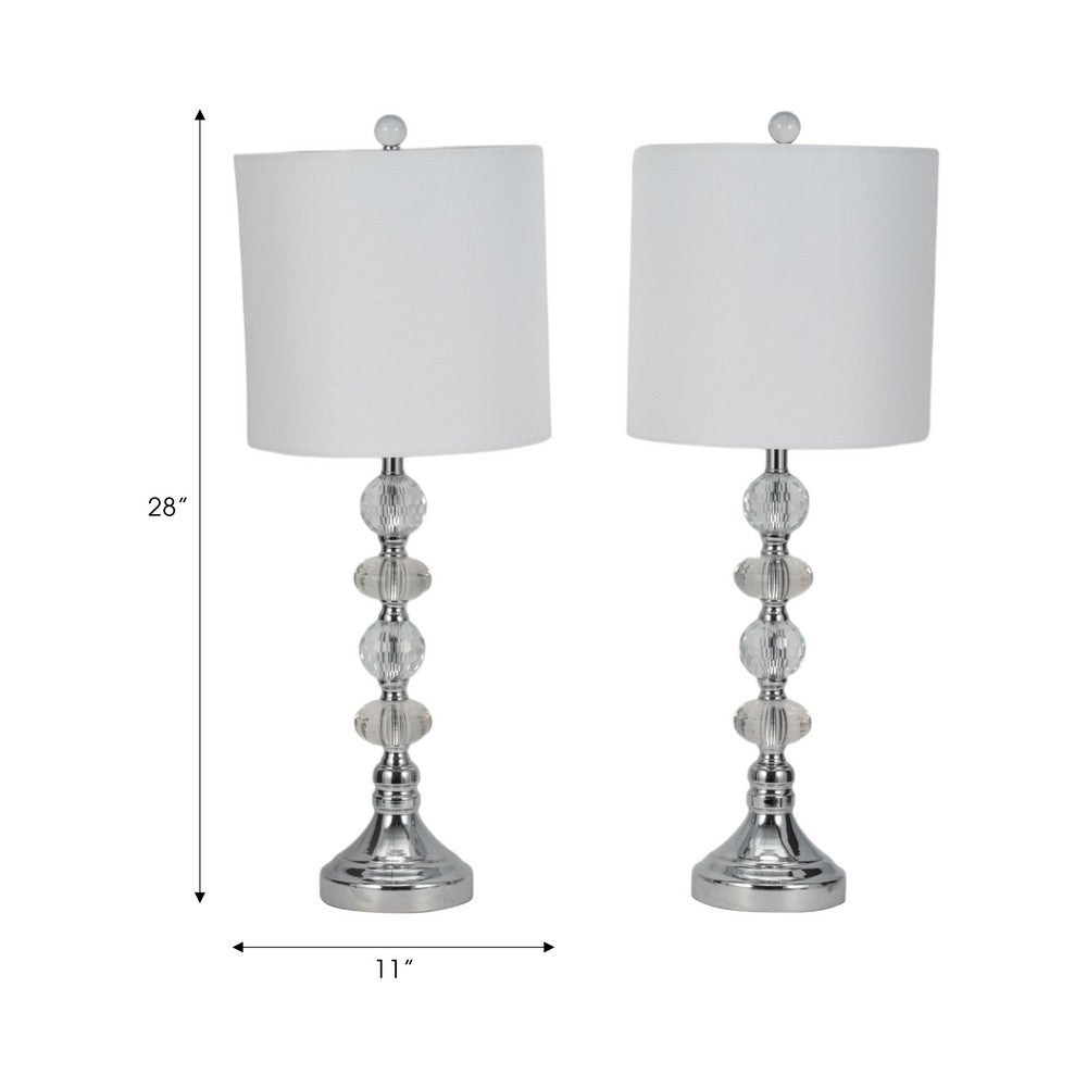 Accent Table Lamp Set of 2 | 11" White Drum Shade | Crystal | Steel Base
