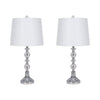 Maxx Table Lamps Set of 2 | White Linen Shades | Silver Crystal-Steel 26"