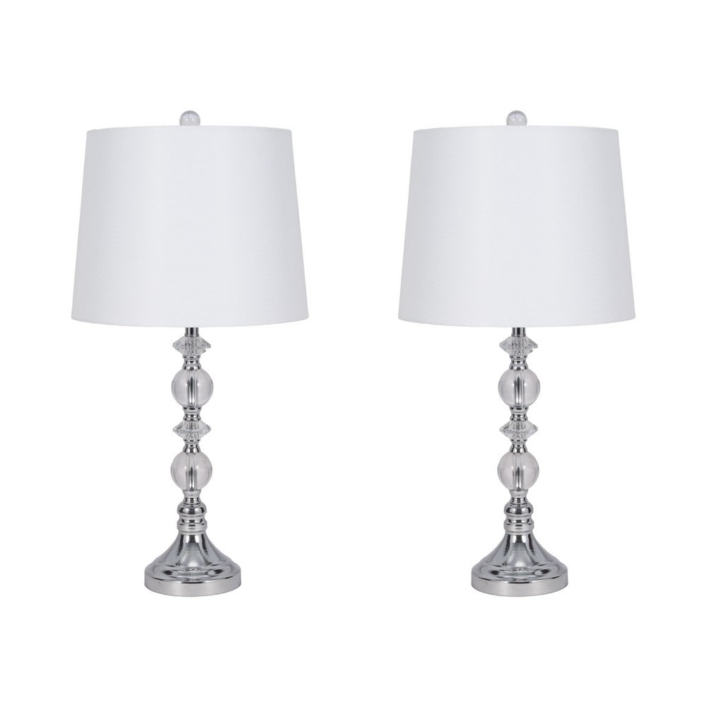 Maxx Table Lamps Set of 2 | White Linen Shades | Silver Crystal-Steel 26"