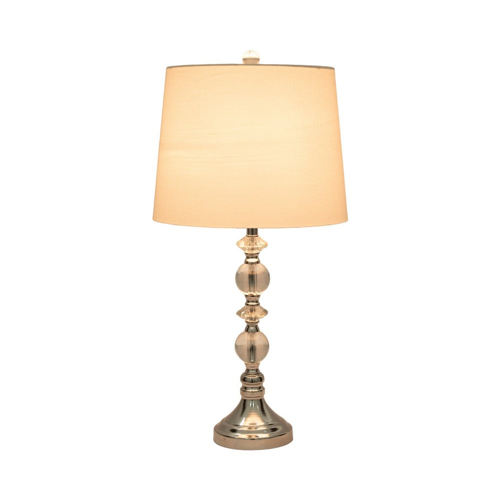 Maxx Table Lamps Set of 2 | White Linen Shades | Silver Crystal-Steel 26"