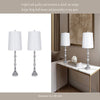 Maxx Table Lamps Set of 2 | White Linen Shades | Silver Crystal-Steel 26"