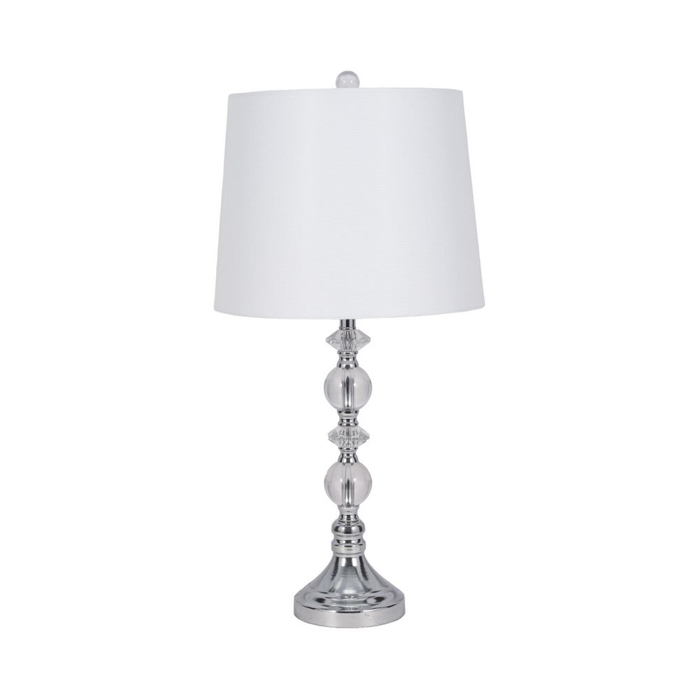 Maxx Table Lamps Set of 2 | White Linen Shades | Silver Crystal-Steel 26"