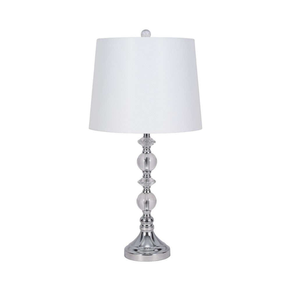 Maxx Table Lamps Set of 2 | White Linen Shades | Silver Crystal-Steel 26"