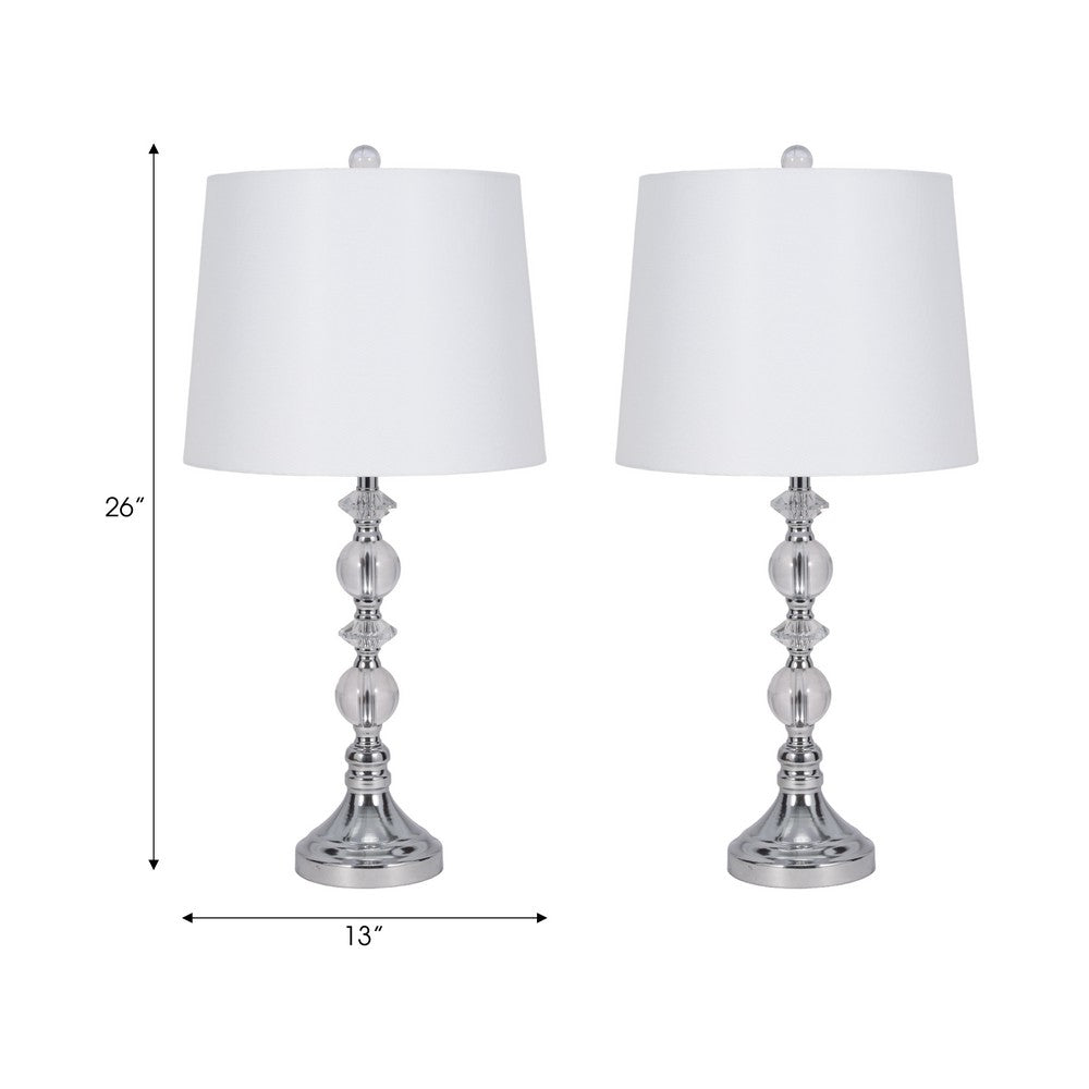 Maxx Table Lamps Set of 2 | White Linen Shades | Silver Crystal-Steel 26"