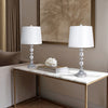 Maxx Table Lamps Set of 2 | White Linen Shades | Silver Crystal-Steel 26"