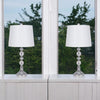 Maxx Table Lamps Set of 2 | White Linen Shades | Silver Crystal-Steel 26"