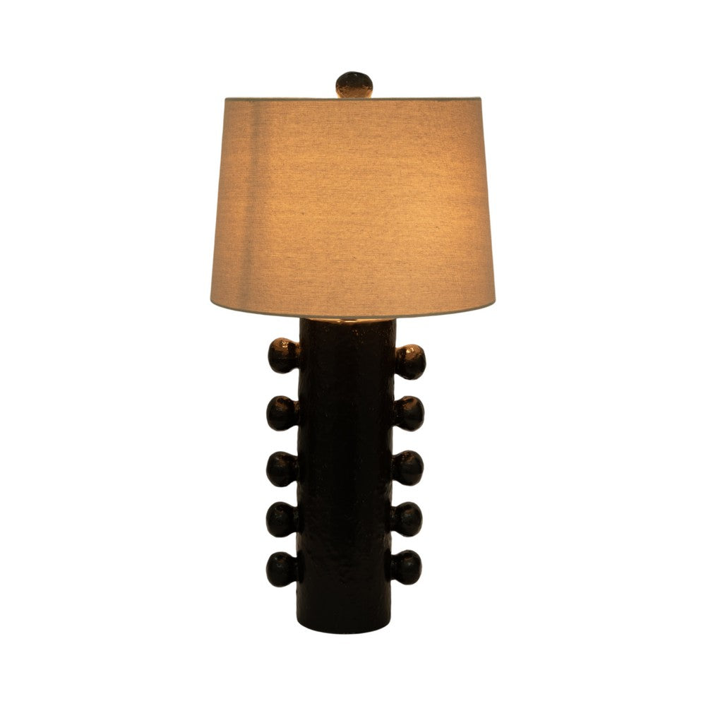 Keav Tall Accent Table Lamp | Retro Knobbled Design | Black Ceramic 31"