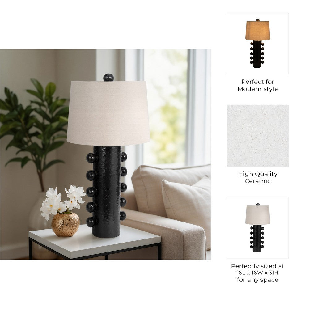 Keav Tall Accent Table Lamp | Retro Knobbled Design | Black Ceramic 31"