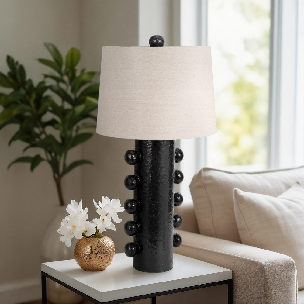 Keav Tall Accent Table Lamp | Retro Knobbled Design | Black Ceramic 31"