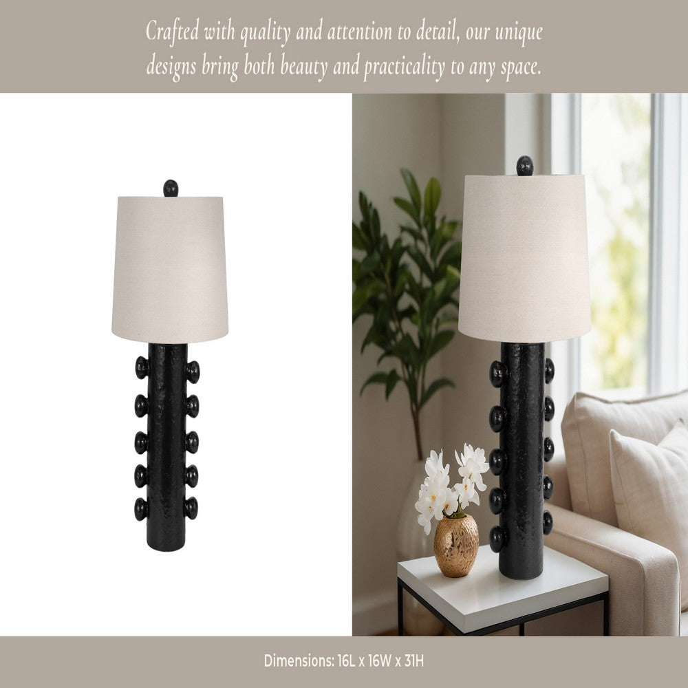 Keav Tall Accent Table Lamp | Retro Knobbled Design | Black Ceramic 31"