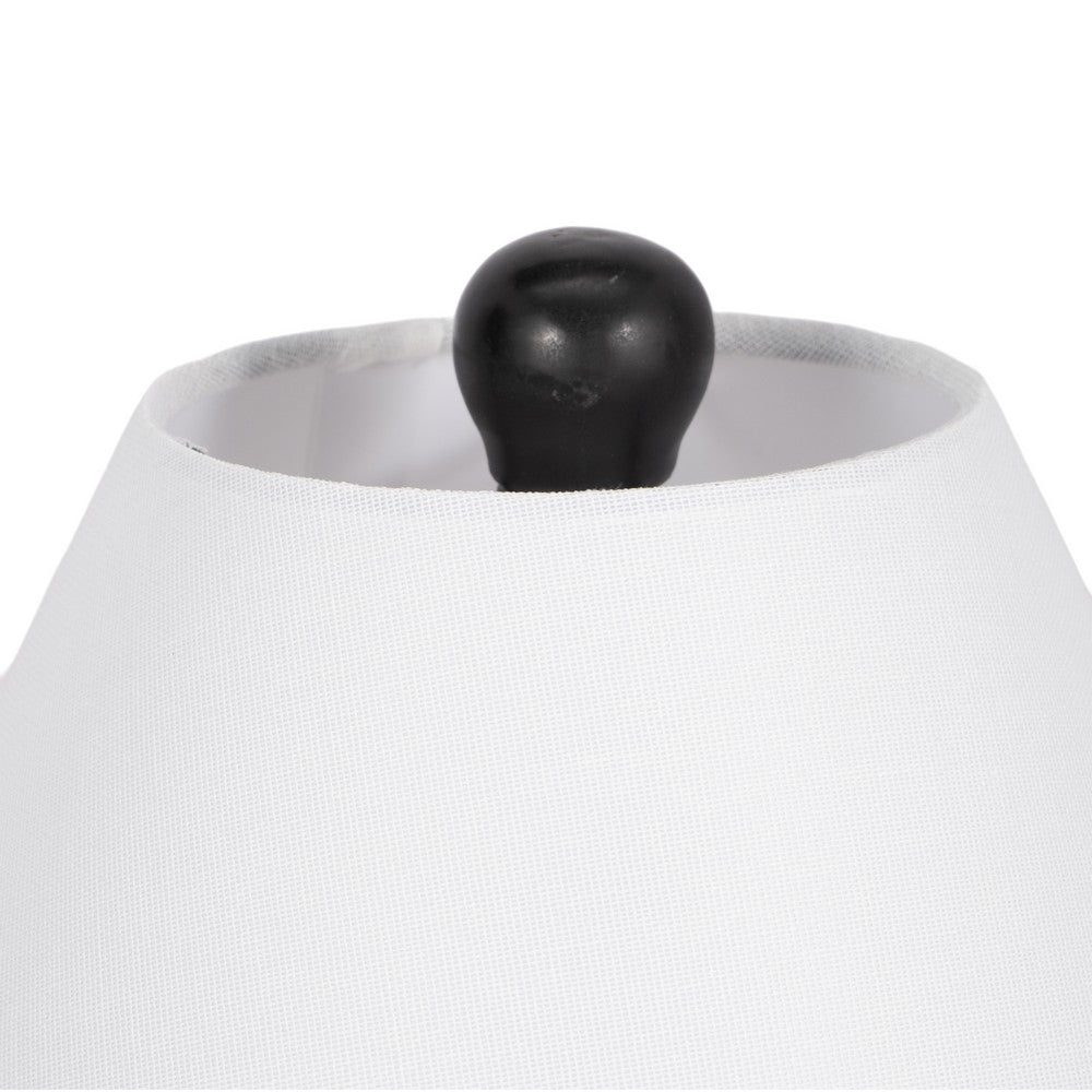 Table Lamp | White Tapered Shade | 22" Black Ceramic Sculptural Base