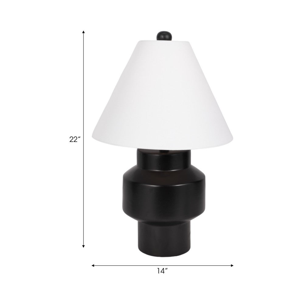 Table Lamp | White Tapered Shade | 22" Black Ceramic Sculptural Base