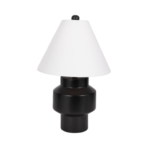 Table Lamp | White Tapered Shade | 22" Black Ceramic Sculptural Base