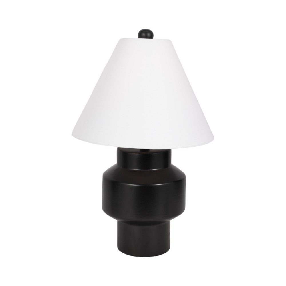 Table Lamp | White Tapered Shade | 22" Black Ceramic Sculptural Base