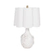 Table Lamp | Scalloped Shade | 25" Floral Applique Ivory Ceramic
