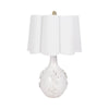 Table Lamp | Scalloped Shade | 25" Floral Applique Ivory Ceramic