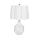 Table Lamp | Scalloped Shade | 25" Floral Applique Ivory Ceramic